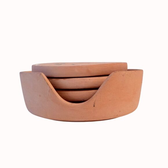 Terracotta Kokopelli Coaster Set With Holder Handcrafted Southwest Design Cork B - Picture 3 of 15